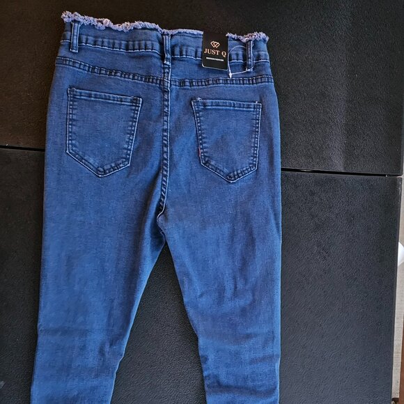 Just Q Aroma Design Women's Blue Destressed Fringe Waist Skinny Jeans Size L - Picture 16 of 16